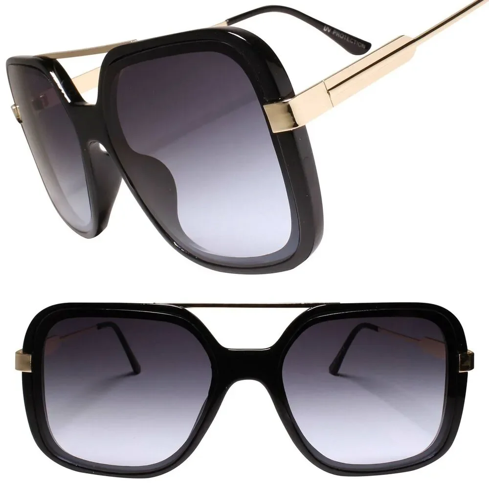 Oversized Stylish Square Black and Gold Sunglasses
